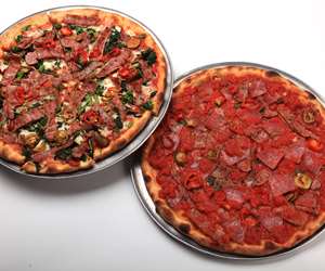 Pizza Rustica (left) and Spicy Hot Pizza (right).