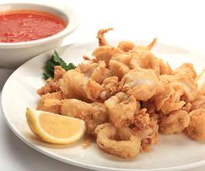 Fried calamari and marinara sauce. 